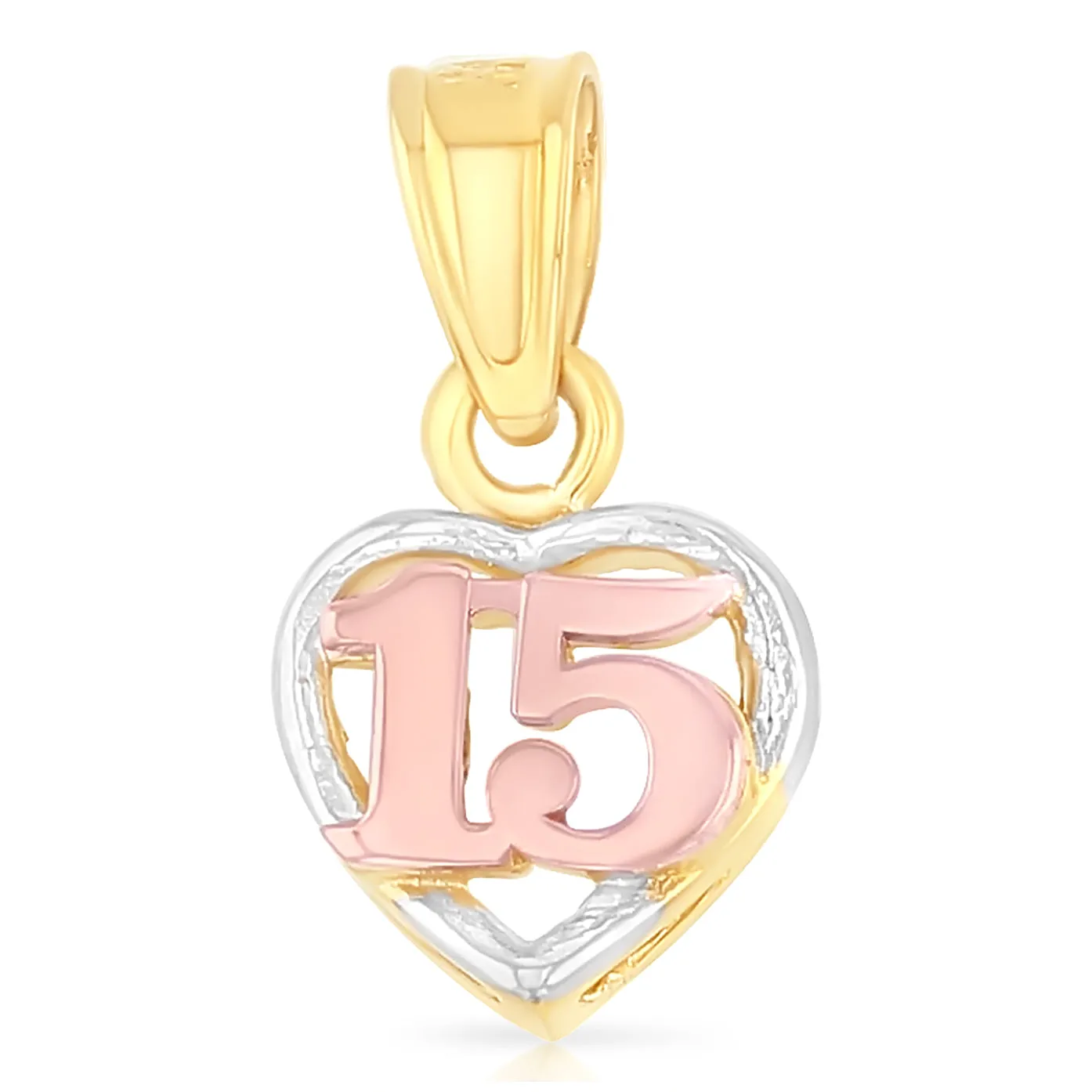14K Gold 15 Years Birthday Quinceanera Heart Charm Pendant