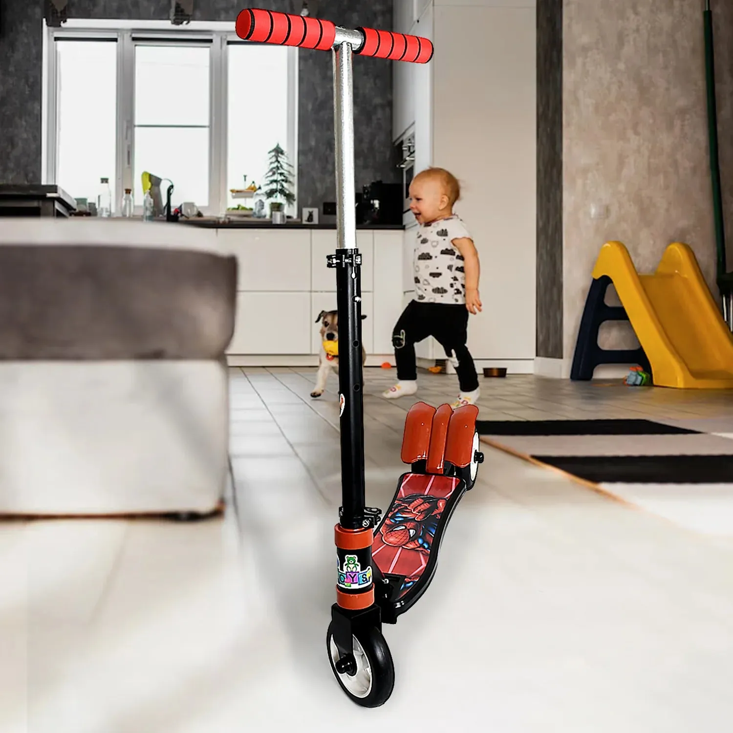 17827 BASIC KIDS RIDE ON LEG PUSH SCOOTER FOR BOYS AND GIRLS (4 - 8 YEARS OLD KIDS) FOLDABLE SCOOTER CYCLE WITH HEIGHT ADJUSTMENT FOR BOYS AND GIRLS MULTICOLOR (1 PC / 2 & 3 WHEEL)