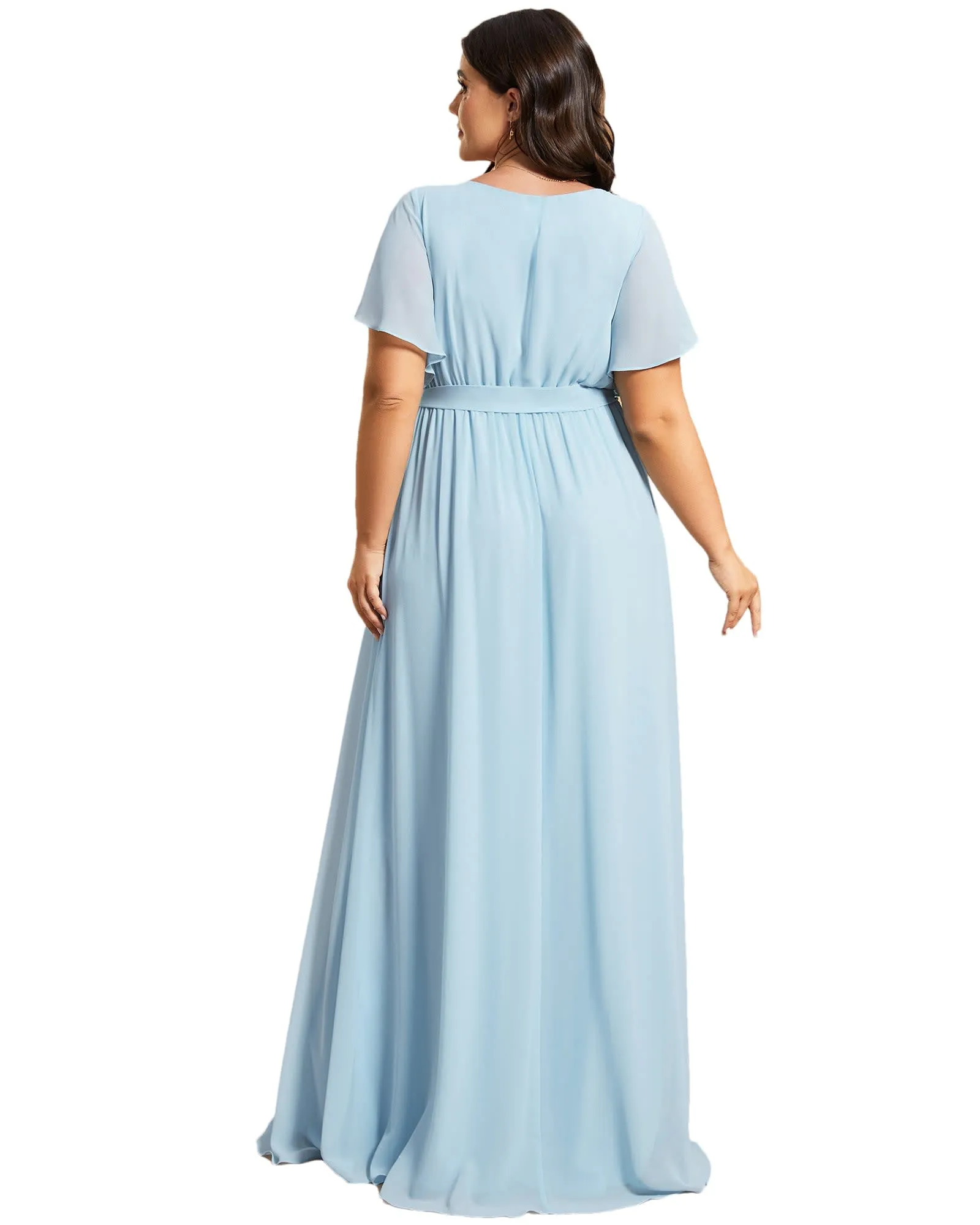 A-Line Pleated Chiffon Tie-Waist Evening Dress | Sky Blue