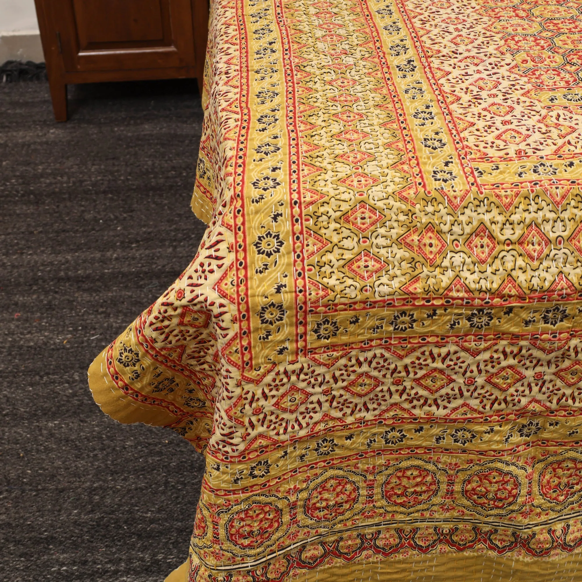 Ajrakh Print Double Tagai Kantha Bed Cover 42