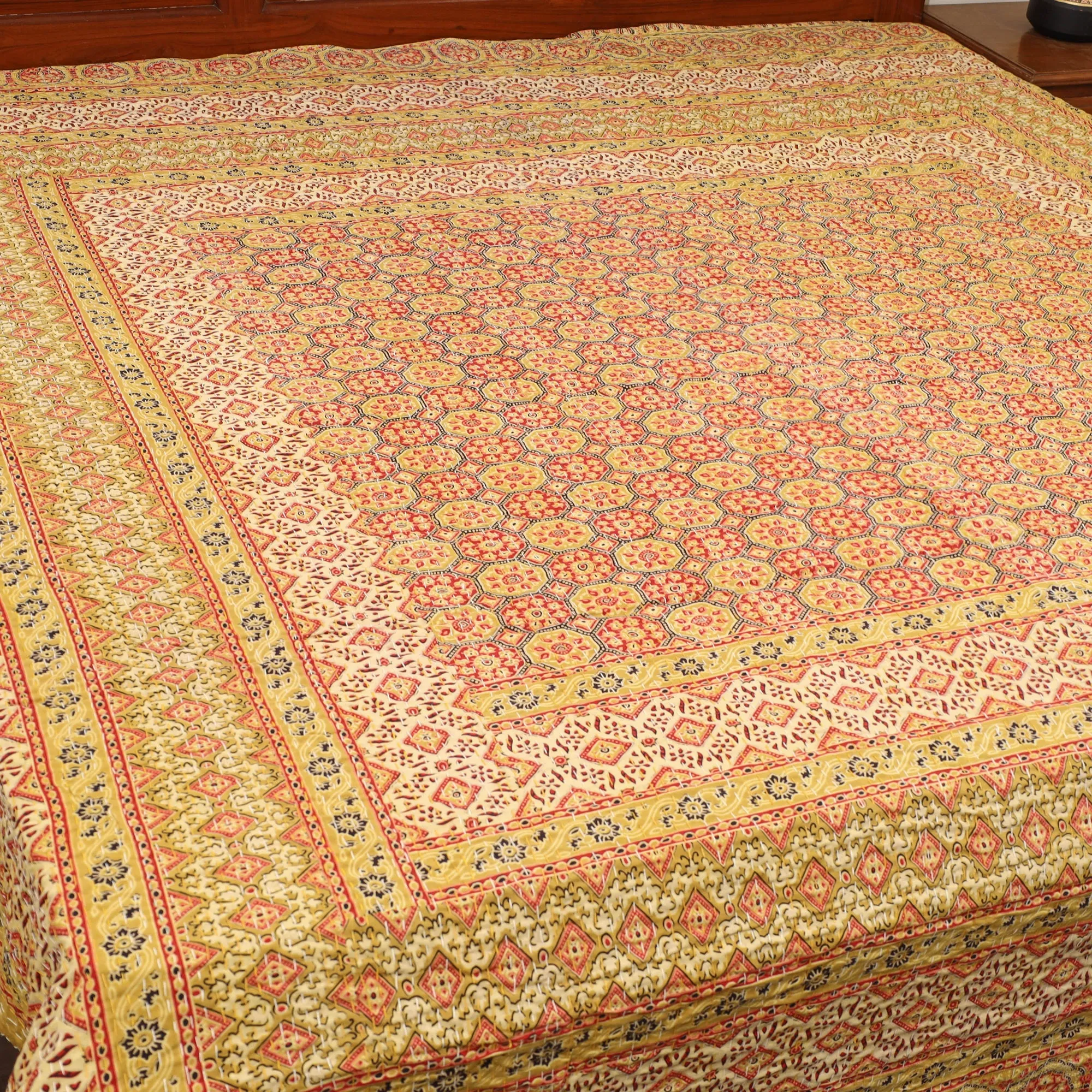 Ajrakh Print Double Tagai Kantha Bed Cover 42