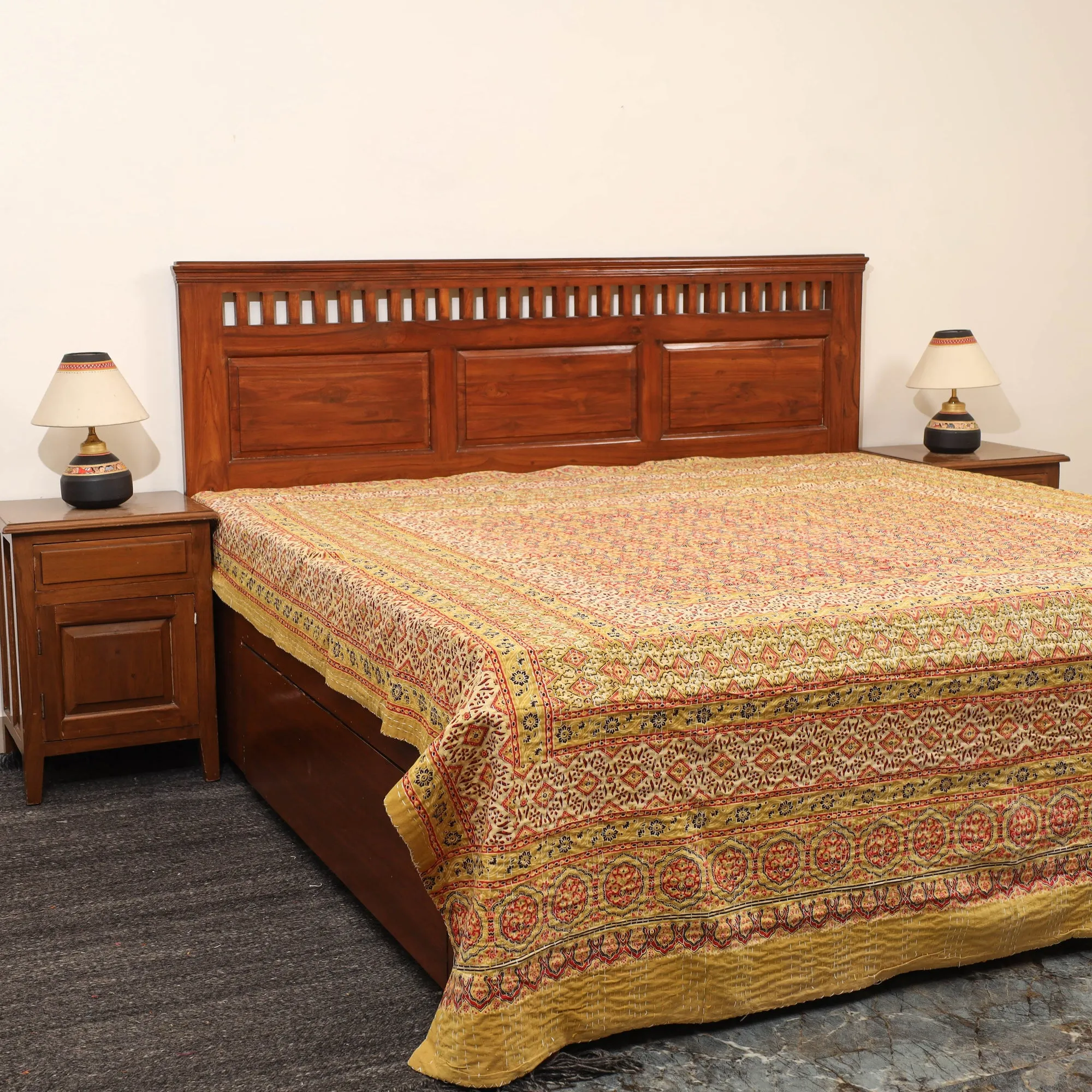 Ajrakh Print Double Tagai Kantha Bed Cover 42