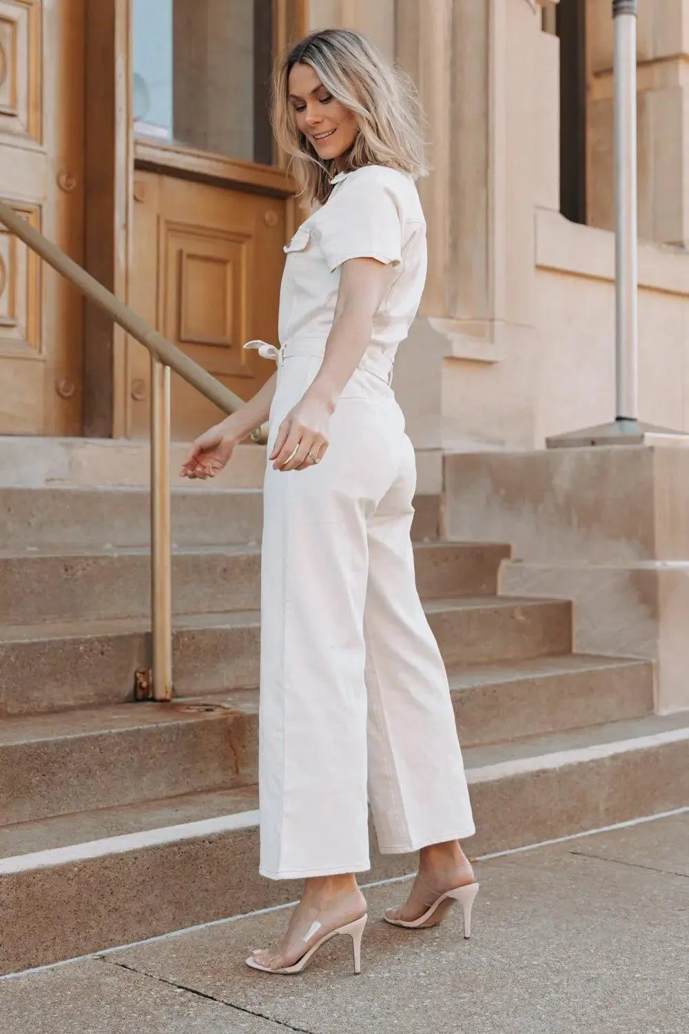 Aria Ivory Short Sleeve Jumpsuit
