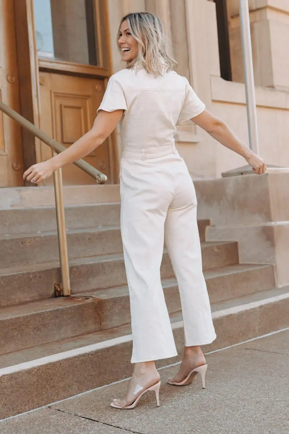 Aria Ivory Short Sleeve Jumpsuit