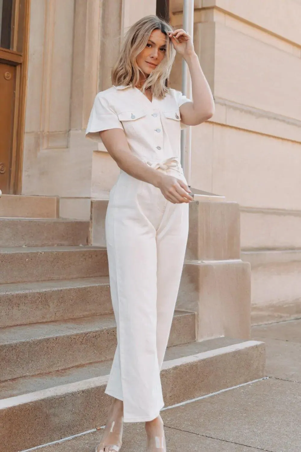 Aria Ivory Short Sleeve Jumpsuit