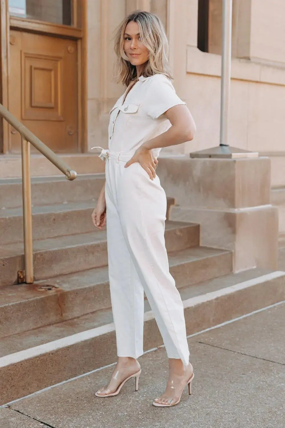 Aria Ivory Short Sleeve Jumpsuit