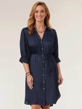 Below Elbow Bonnet Sleeve Button Down Woven Dress