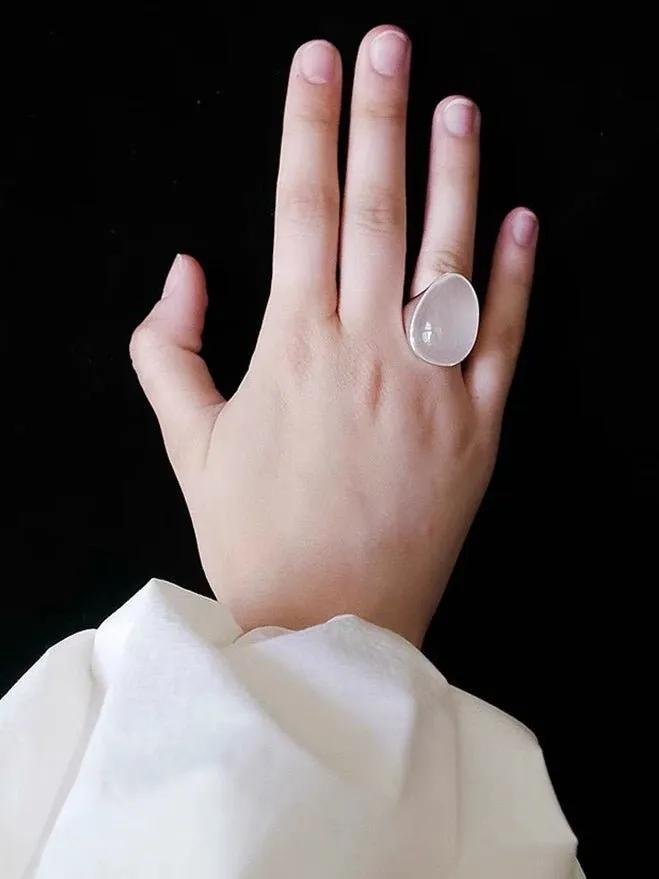 Black Onyx White Chalcedony Oval Egg Sterling Silver Ring