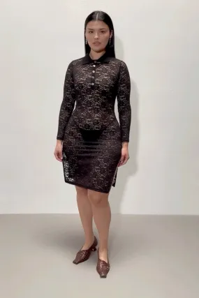 Black Rose Lace Button Up Dress