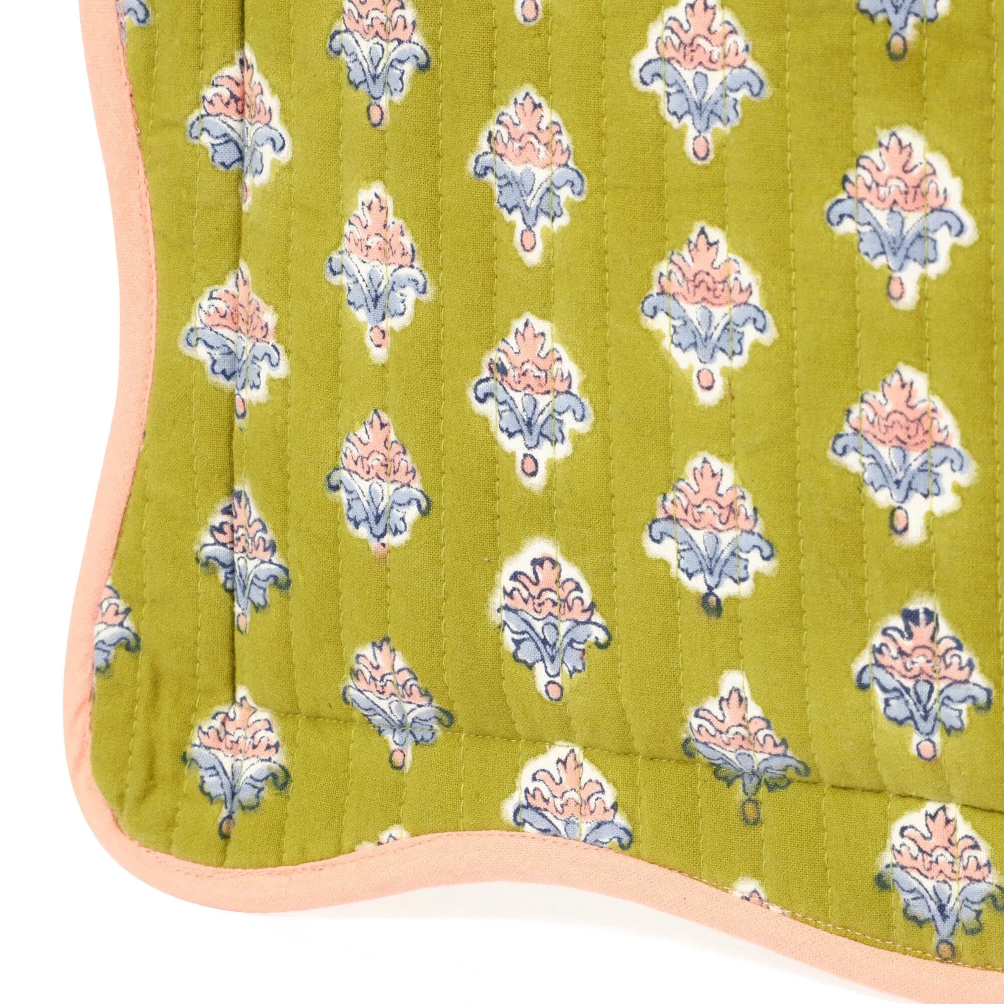 Block Print Tote Bag Flower Green