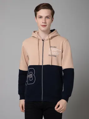 Cantabil Color Block  Navy Blue Full Sleeves Hooded Neck Regular Fit Casual Sweatshirt for Men
