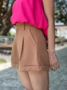 Caress High Waisted Shorts in Camel