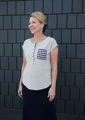 Checked Pocket Detail Stripe Top