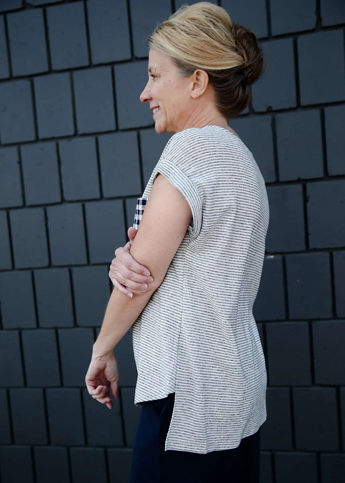 Checked Pocket Detail Stripe Top