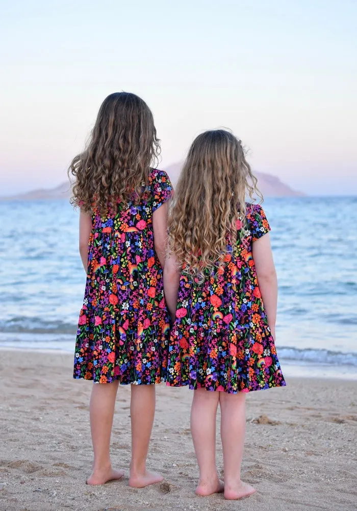 Children's Garden Rainbow Print Cotton Dress (Liv)