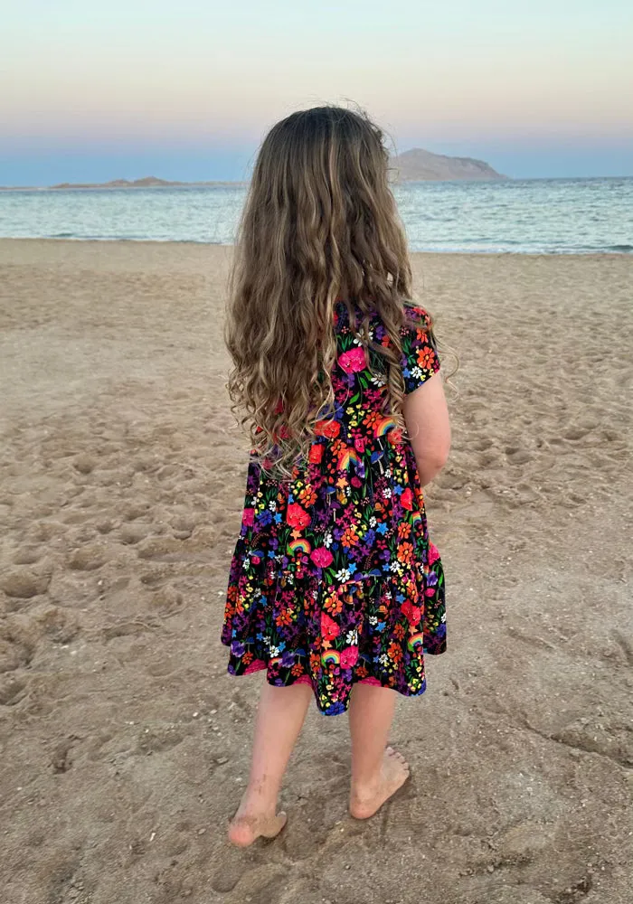 Children's Garden Rainbow Print Cotton Dress (Liv)