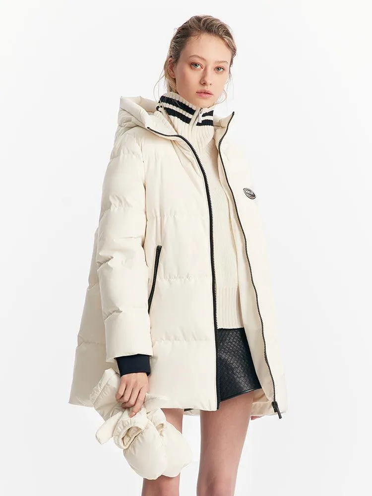 Contrast color hooded goose down jacket