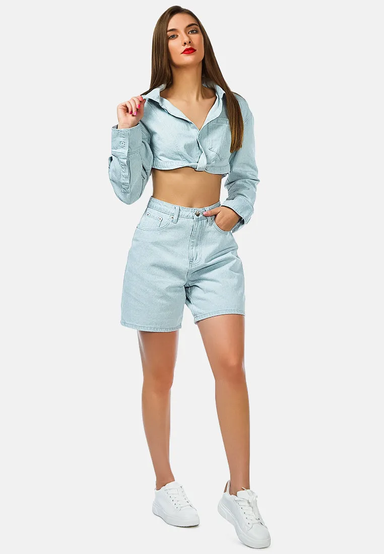 Denim Tied Hem Cropped Shirt