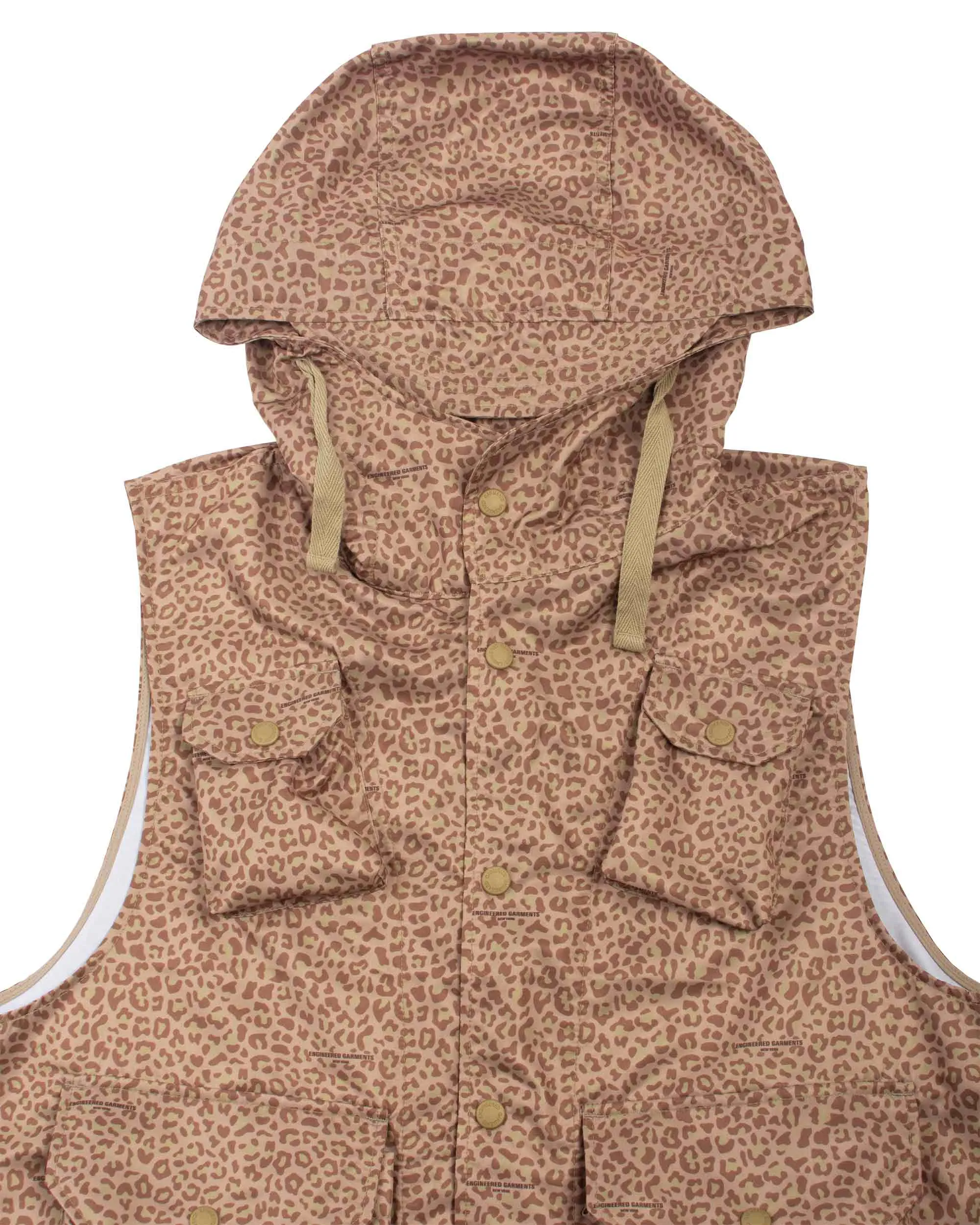 Engineered Garments Field Vest Brown Poly Fibre Leopard Print