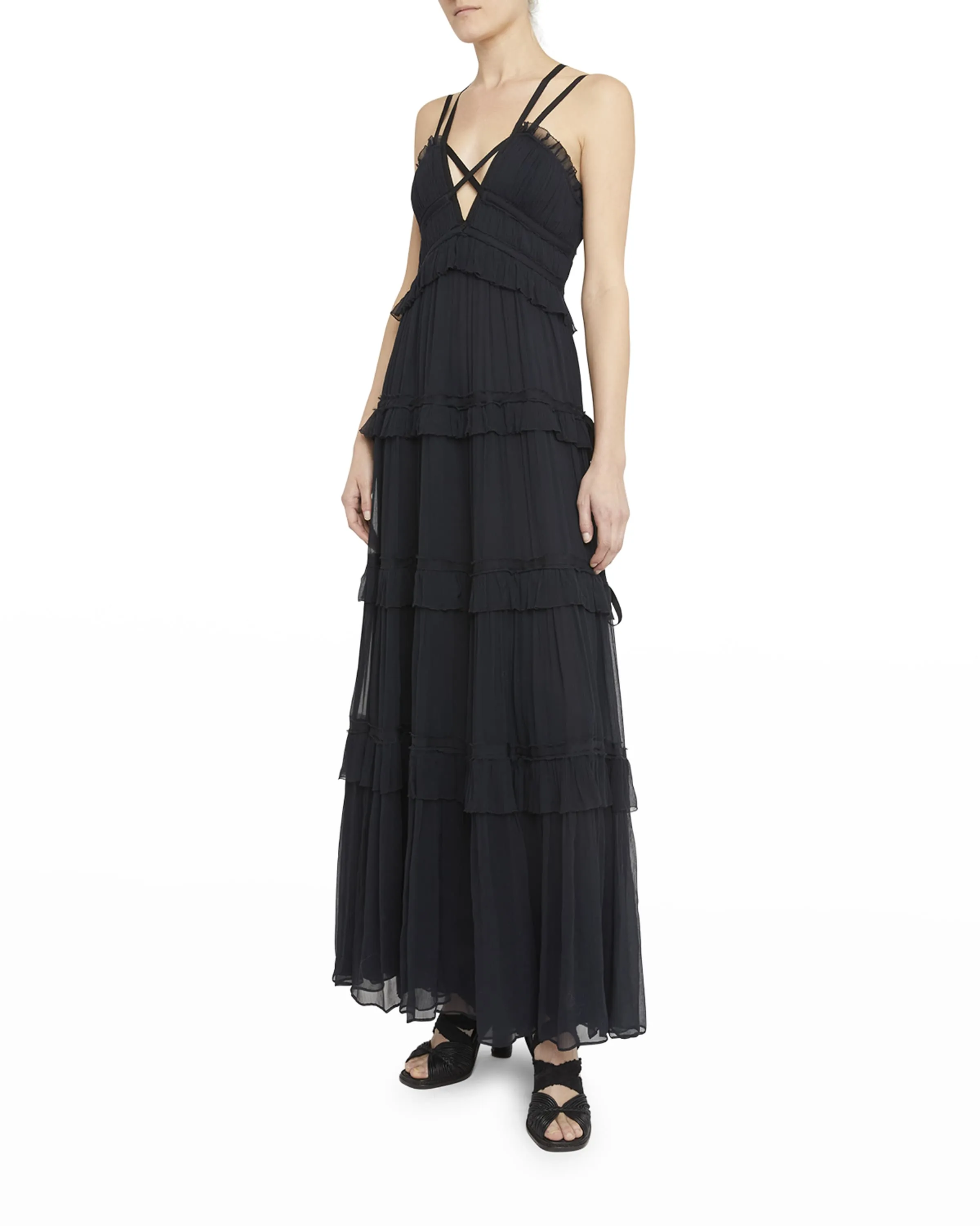 FA220171 Agathe crisscross-bodice tiered ruffle gown