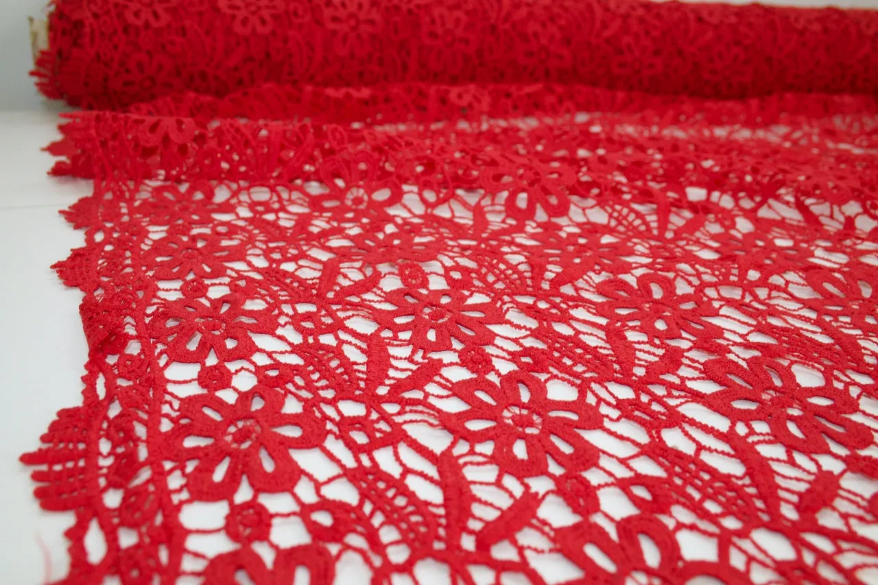 Floral Double-Scalloped Guipure Lace - Chili