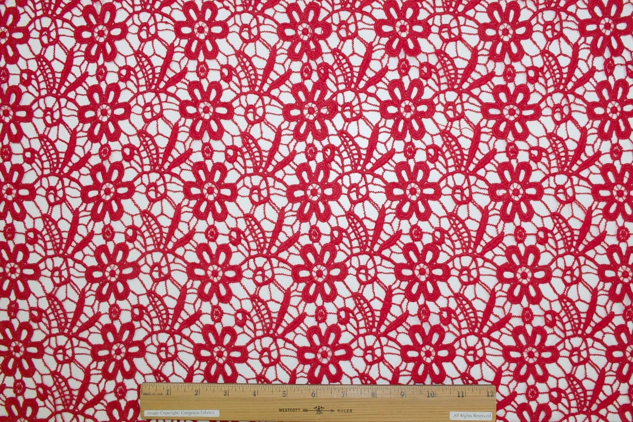 Floral Double-Scalloped Guipure Lace - Chili