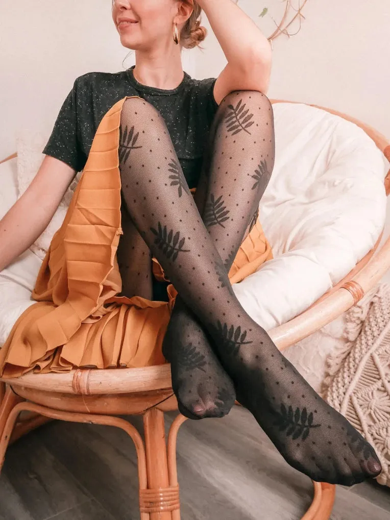 Foliage & Dot Pattern Tights