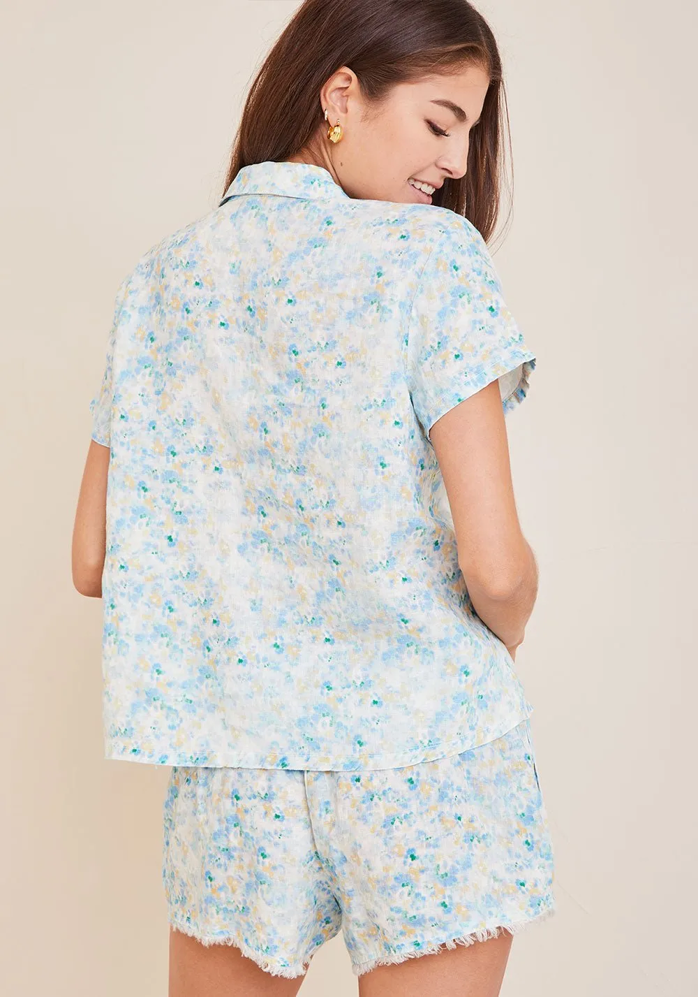 Fray Hem Short - Blue Floral Print
