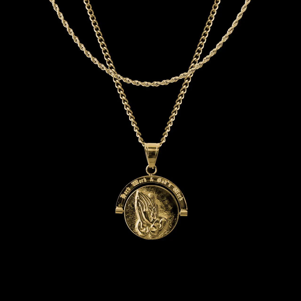 'Hard Work & God's Work' - Double Sided Pendant ( Gold )