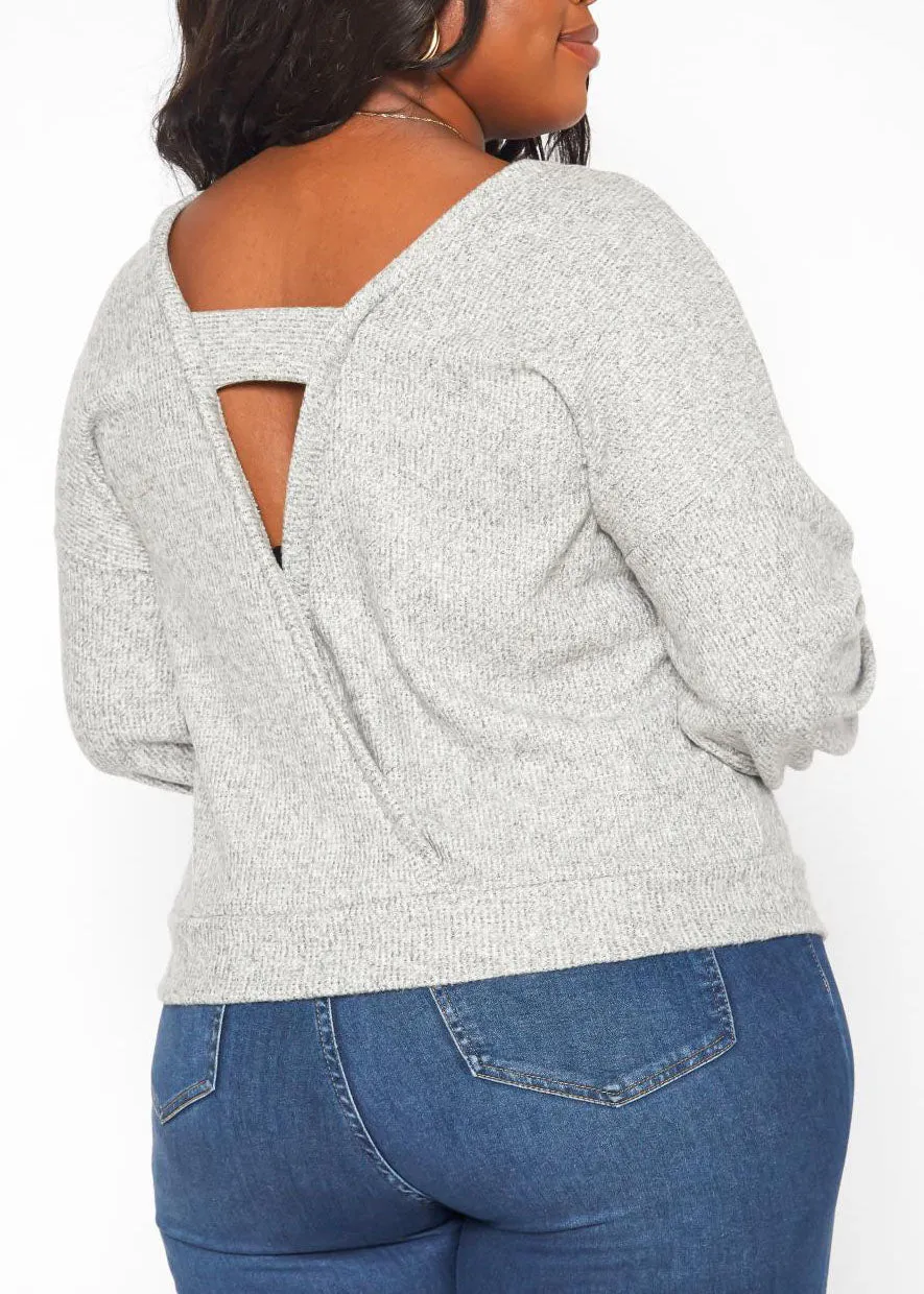 Hi Curvy Plus Size Women Open Back Knit Sweater