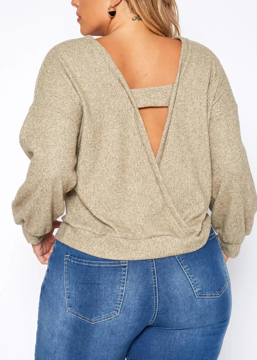 Hi Curvy Plus Size Women Open Back Knit Sweater