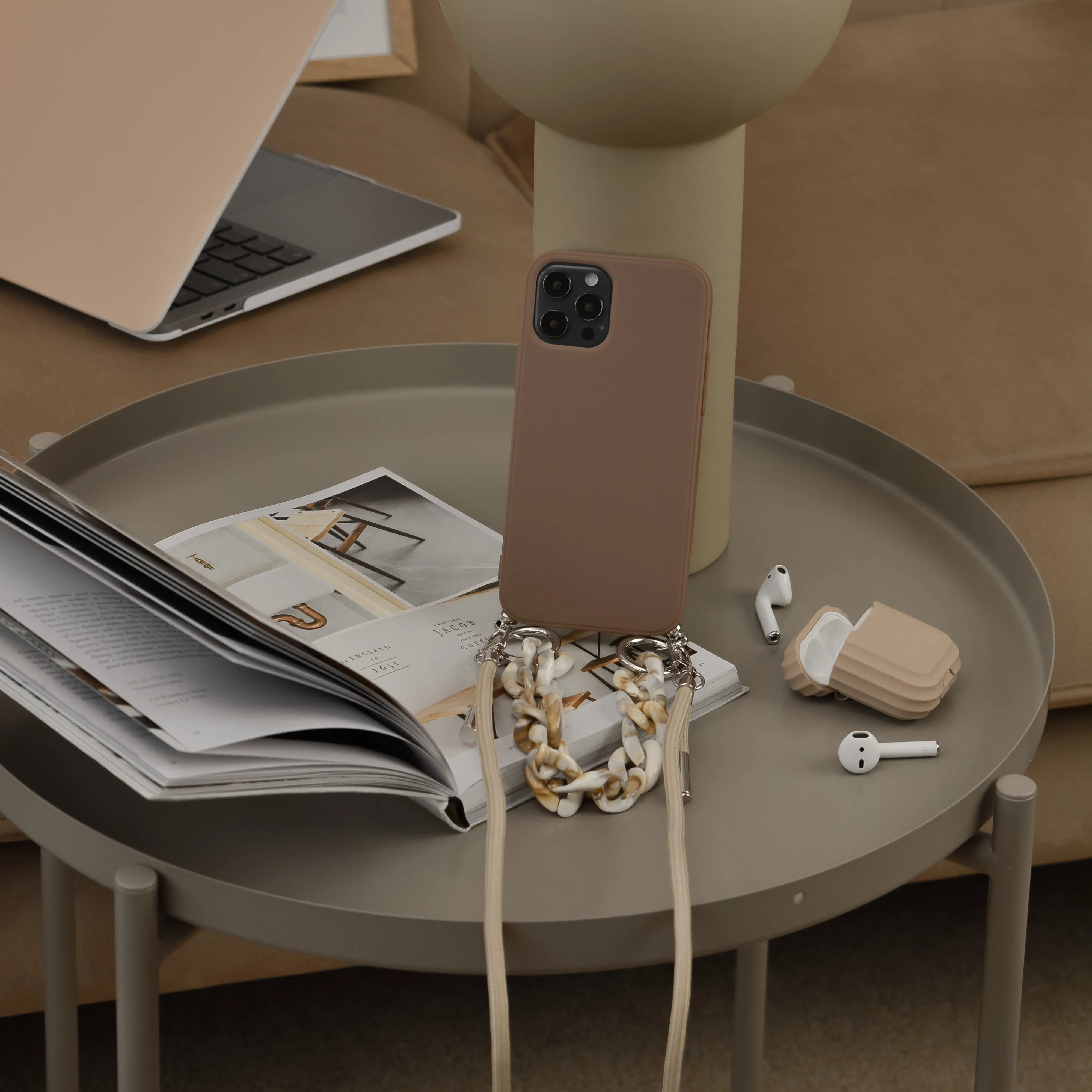 Lanyard & Chain Phone Case - Brown