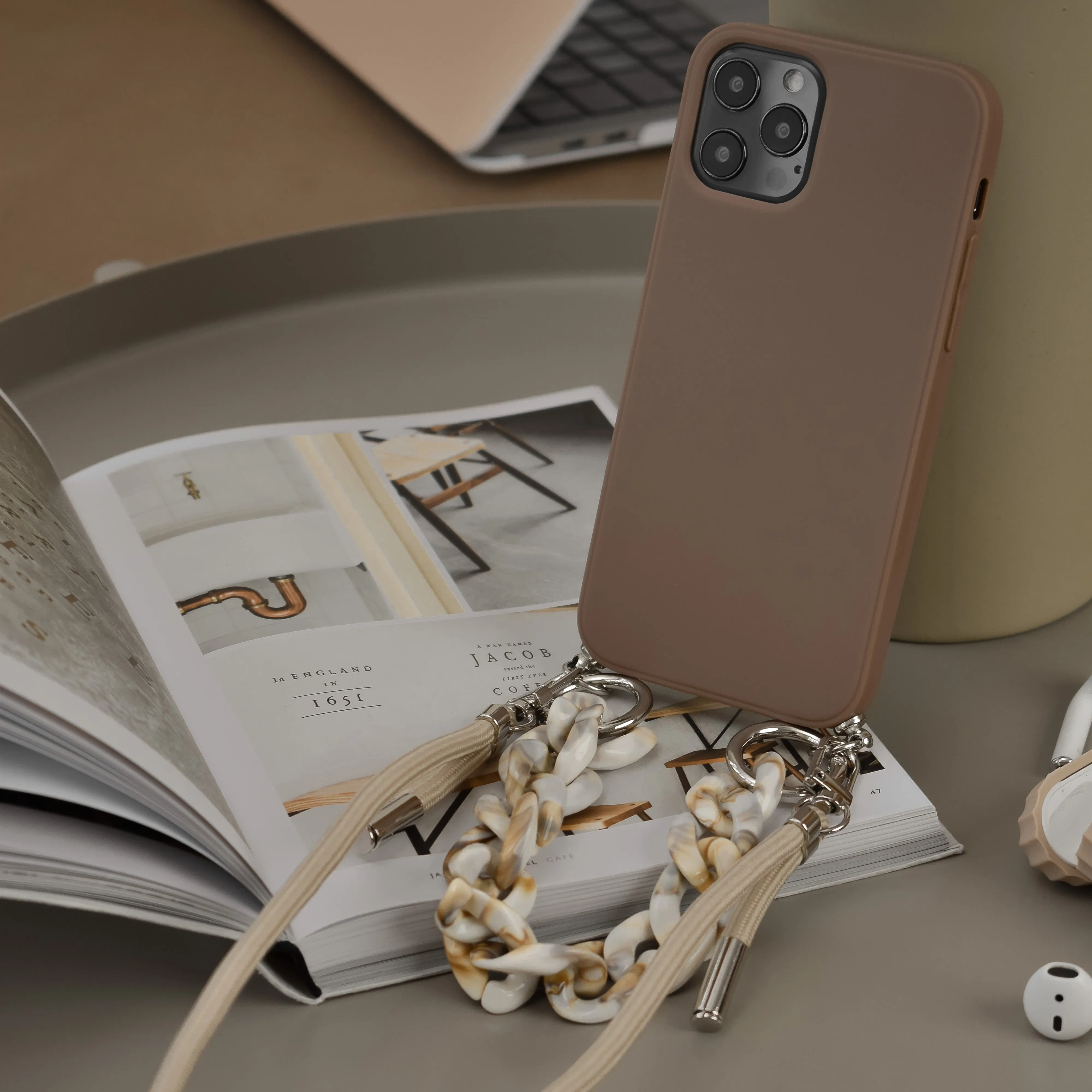 Lanyard & Chain Phone Case - Brown
