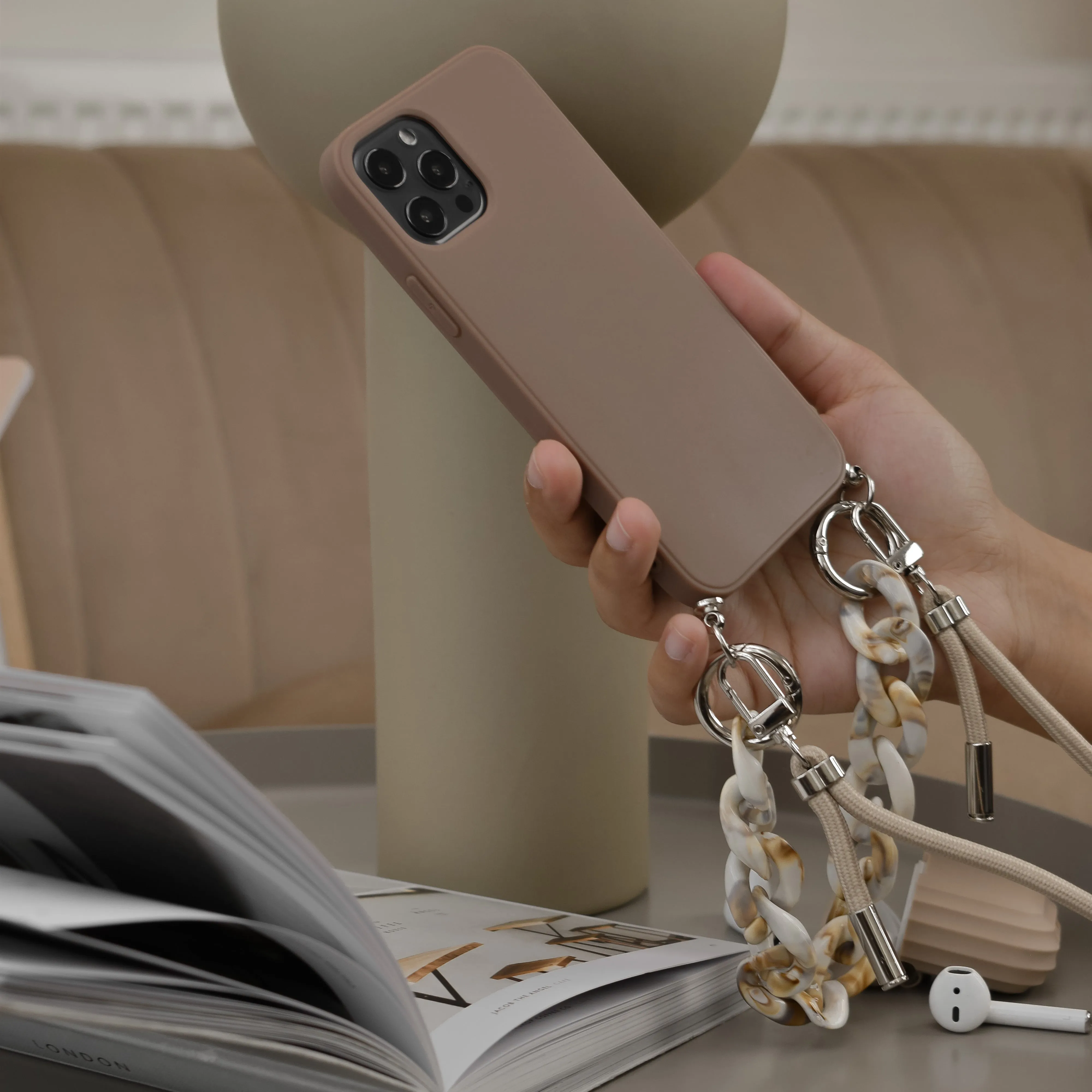 Lanyard & Chain Phone Case - Brown