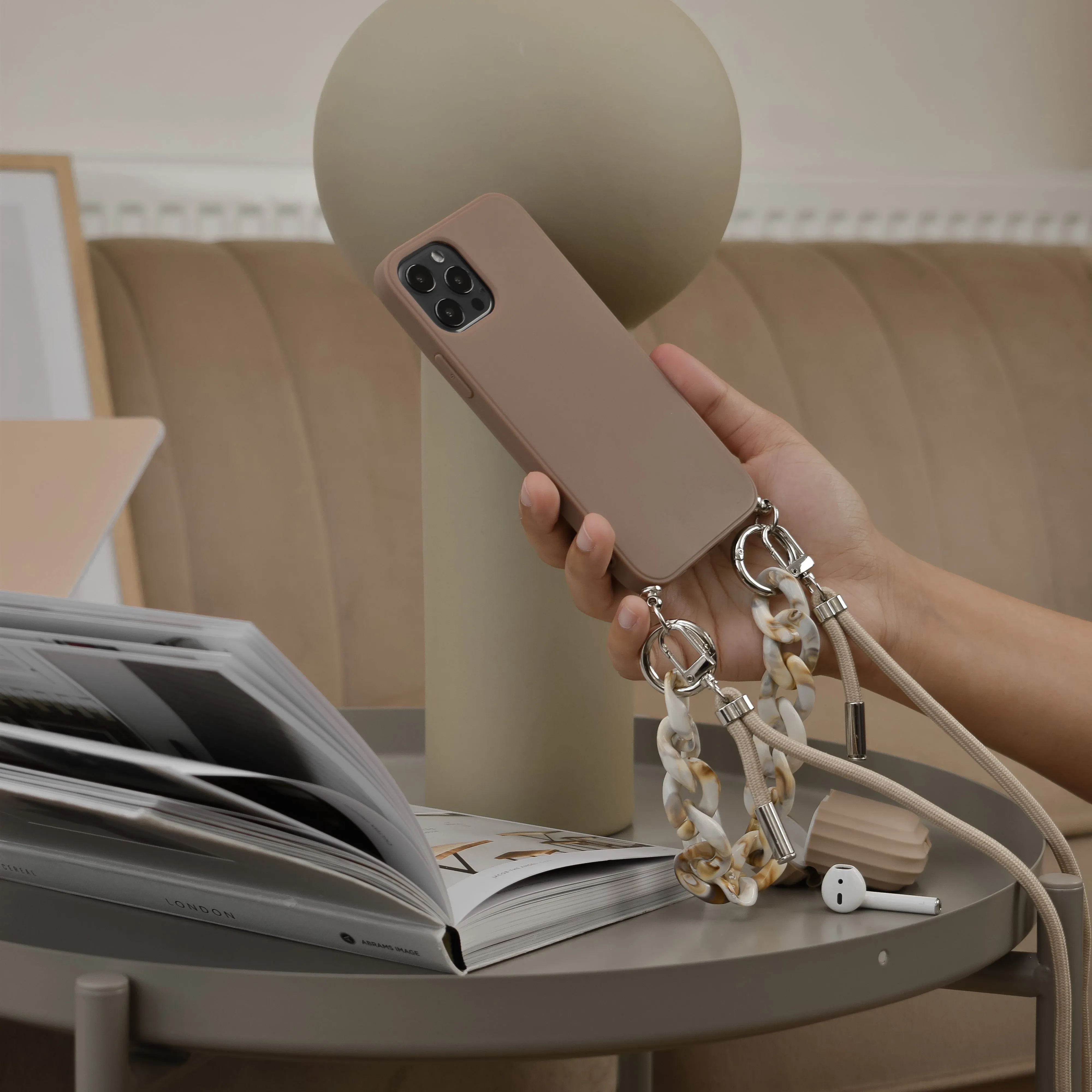 Lanyard & Chain Phone Case - Brown