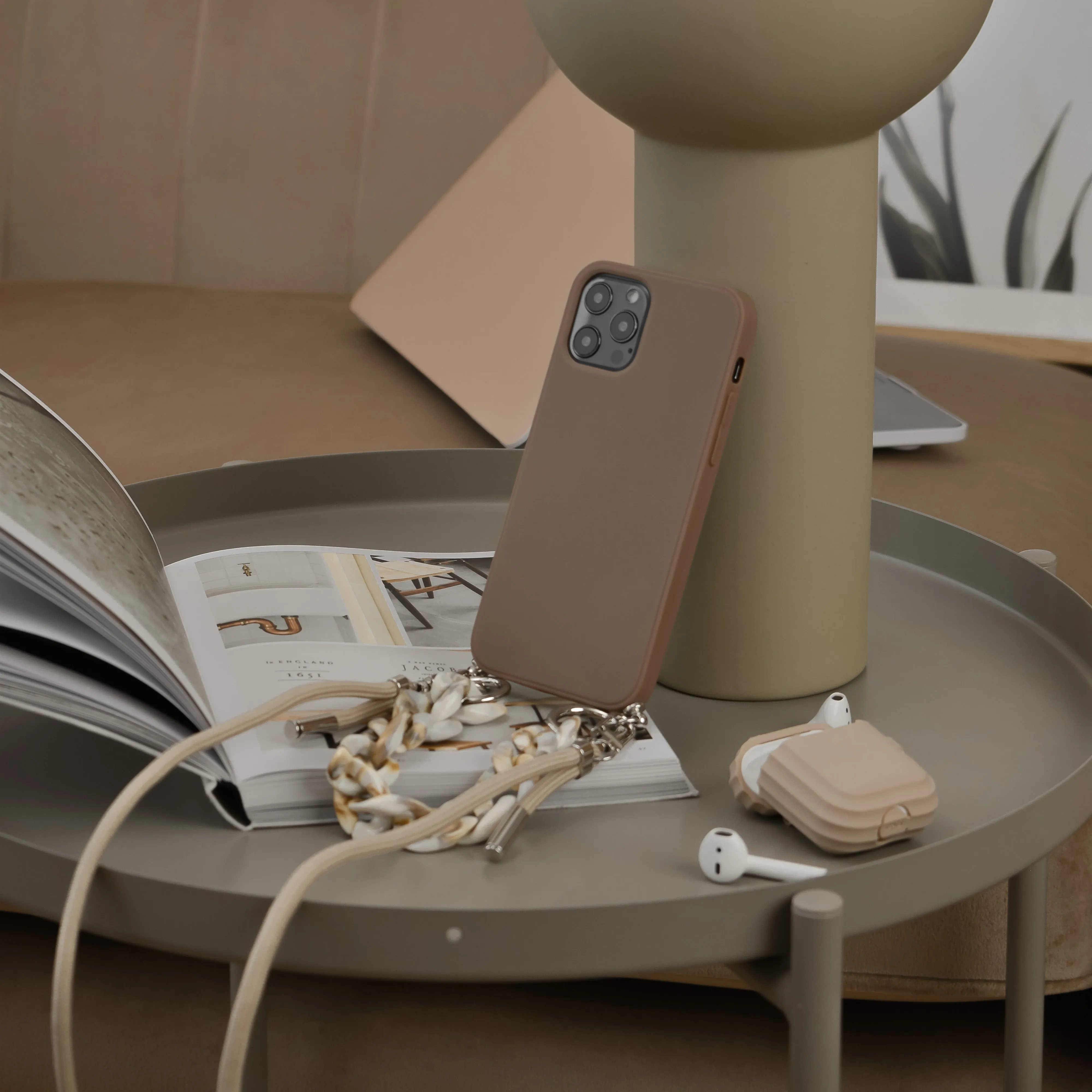 Lanyard & Chain Phone Case - Brown