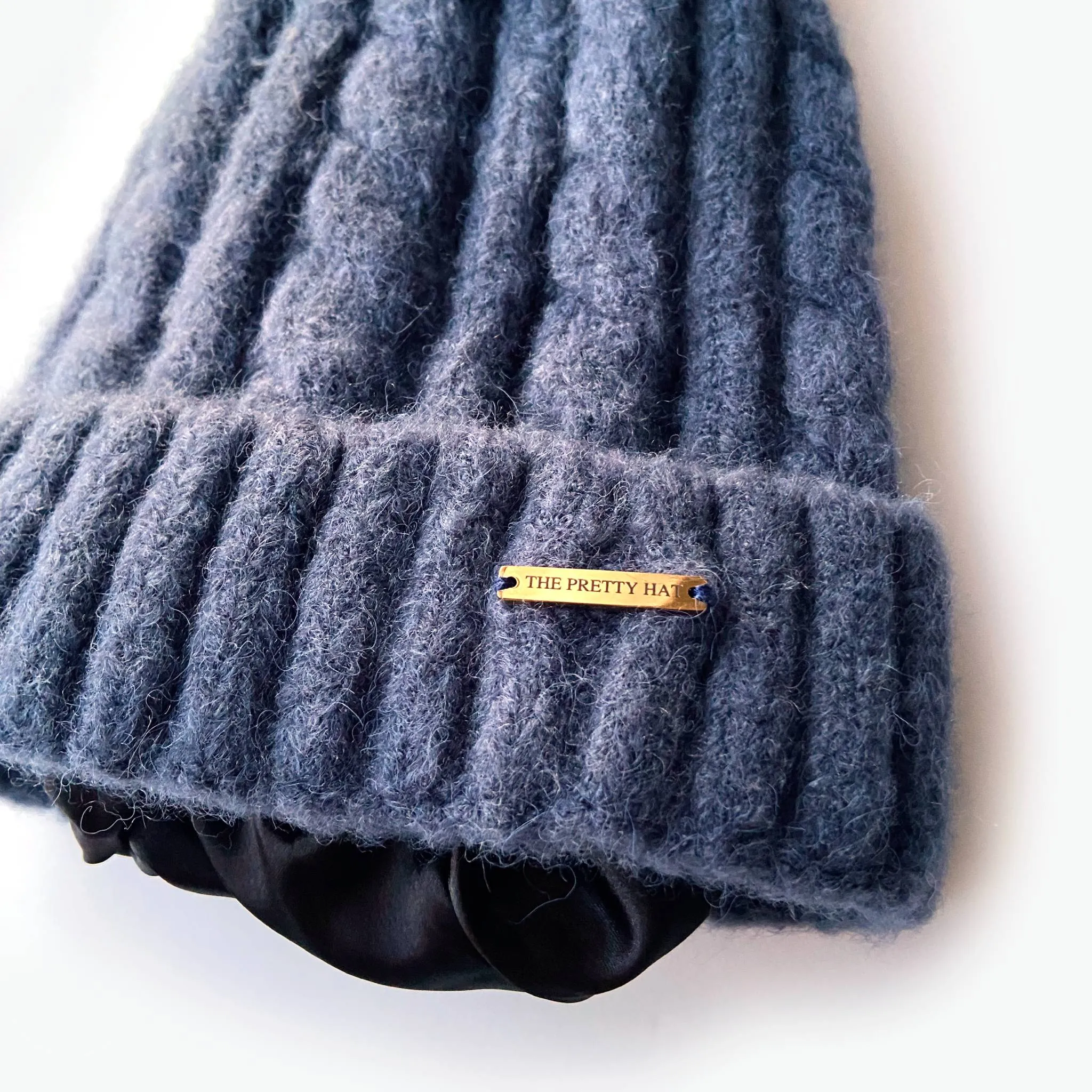 Laura Satin Lined Beanie With Detachable Pom - Sapphire Blue