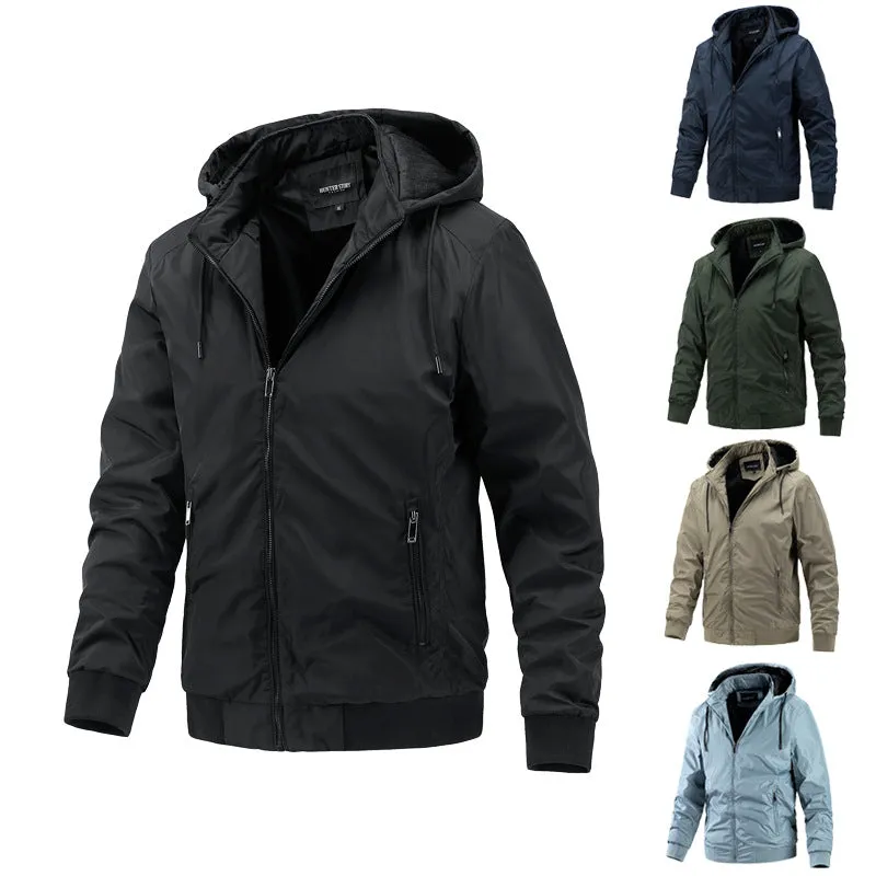 Men's Casual Solid Hooded Slim Fit Jacket