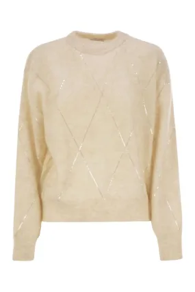 MOHAIR, WOOL, CASHMERE AND SILK SWEATER WITH DAZZLING ARGYLE EMBROIDERY