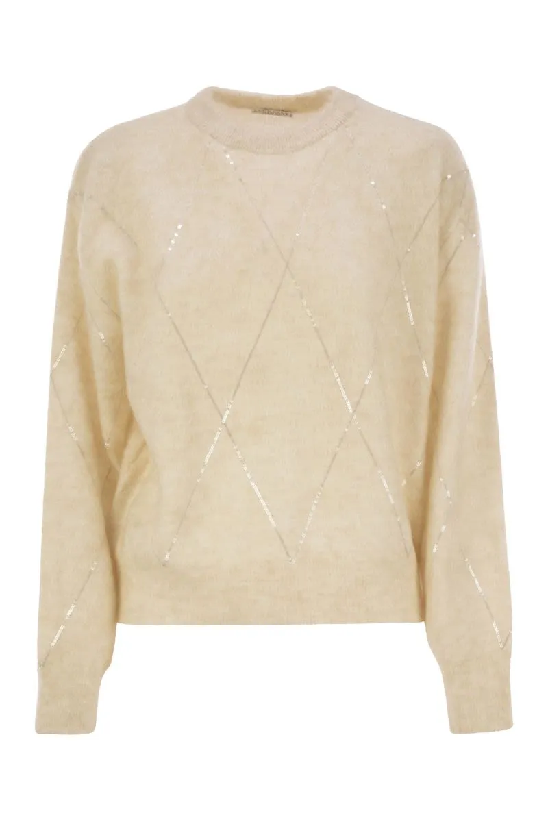 MOHAIR, WOOL, CASHMERE AND SILK SWEATER WITH DAZZLING ARGYLE EMBROIDERY
