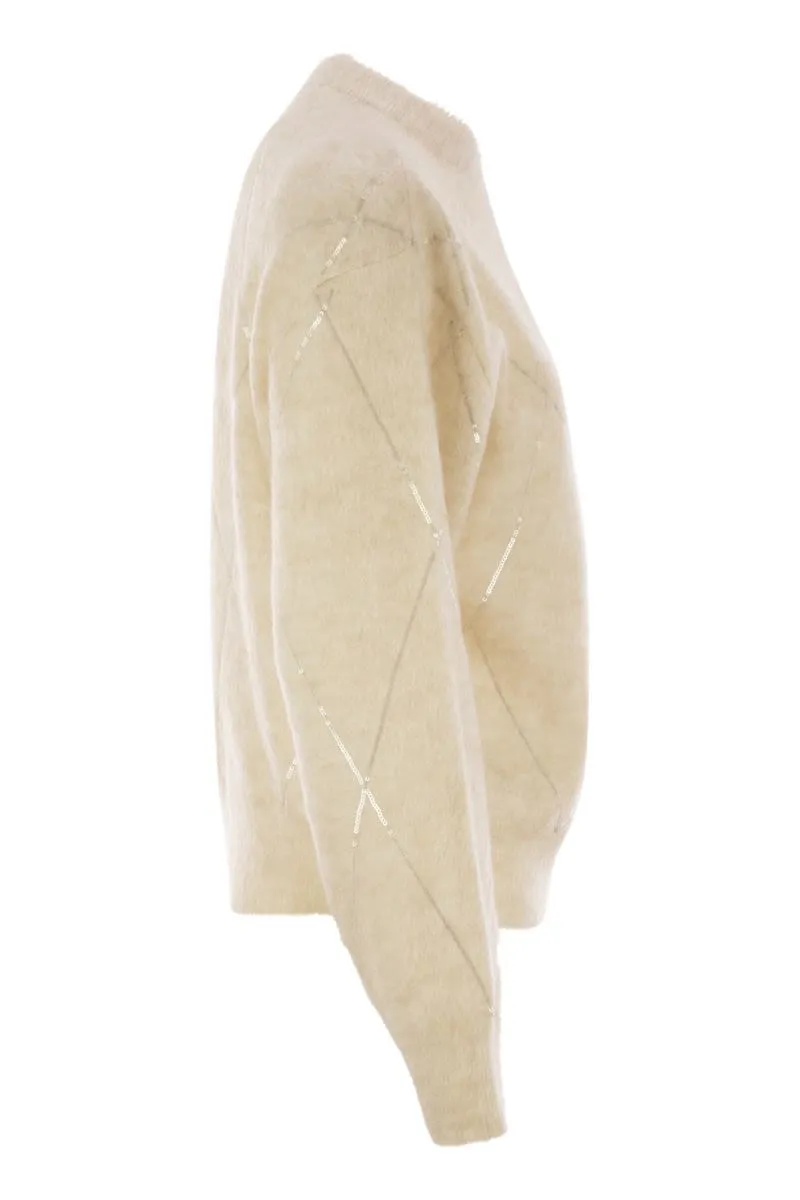 MOHAIR, WOOL, CASHMERE AND SILK SWEATER WITH DAZZLING ARGYLE EMBROIDERY