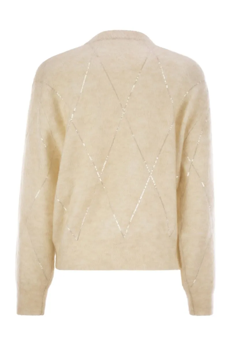 MOHAIR, WOOL, CASHMERE AND SILK SWEATER WITH DAZZLING ARGYLE EMBROIDERY