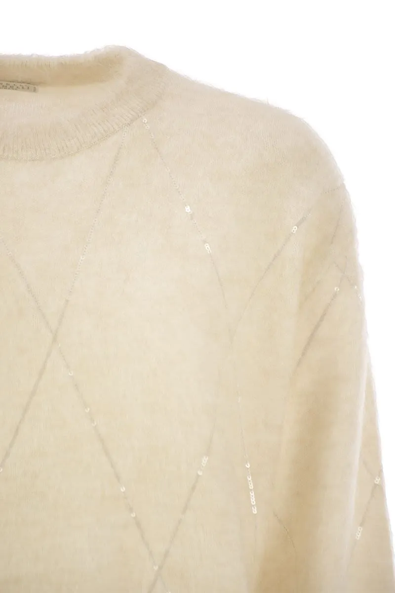 MOHAIR, WOOL, CASHMERE AND SILK SWEATER WITH DAZZLING ARGYLE EMBROIDERY