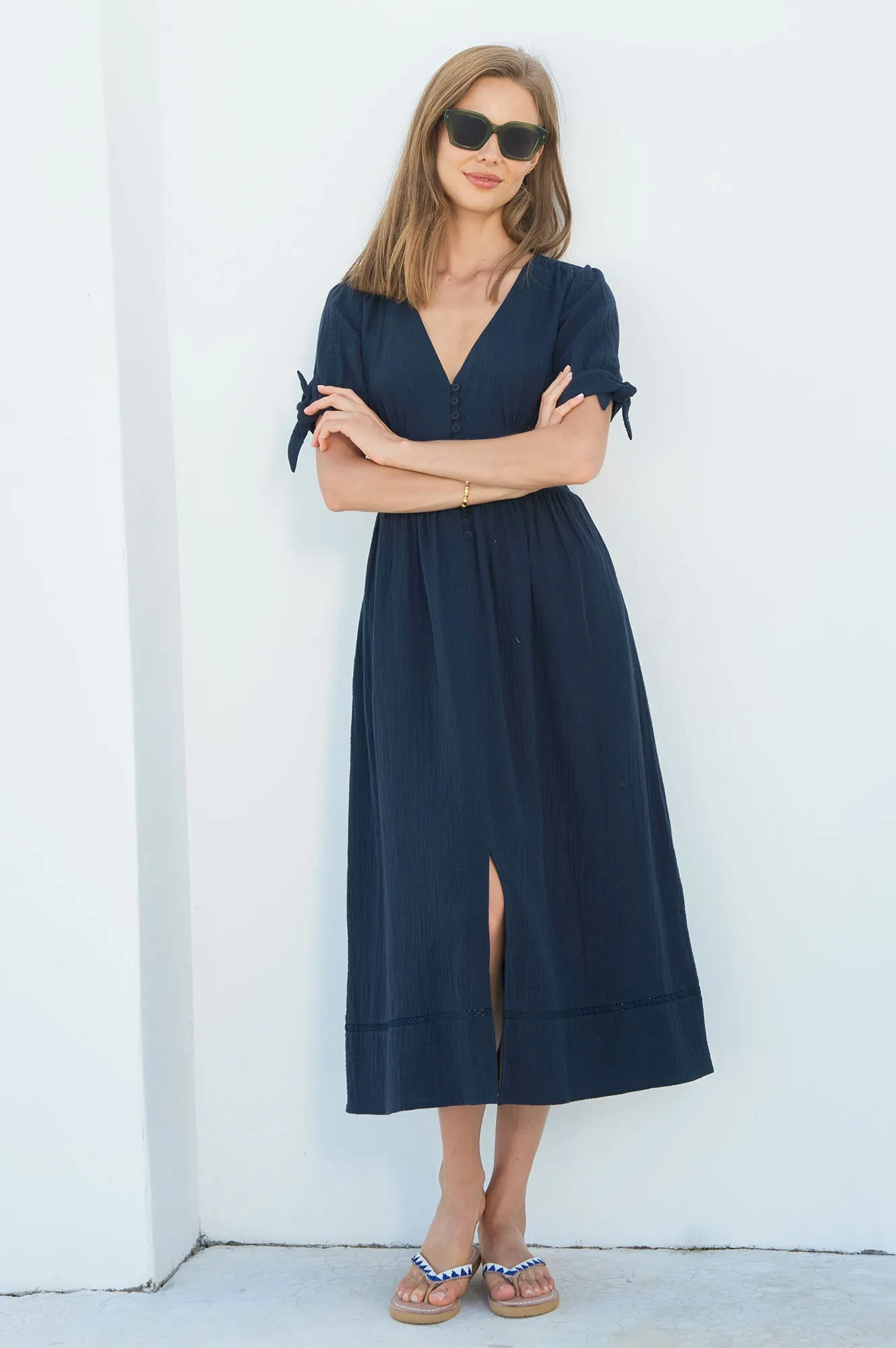 Olga Cheesecloth Dress | Navy