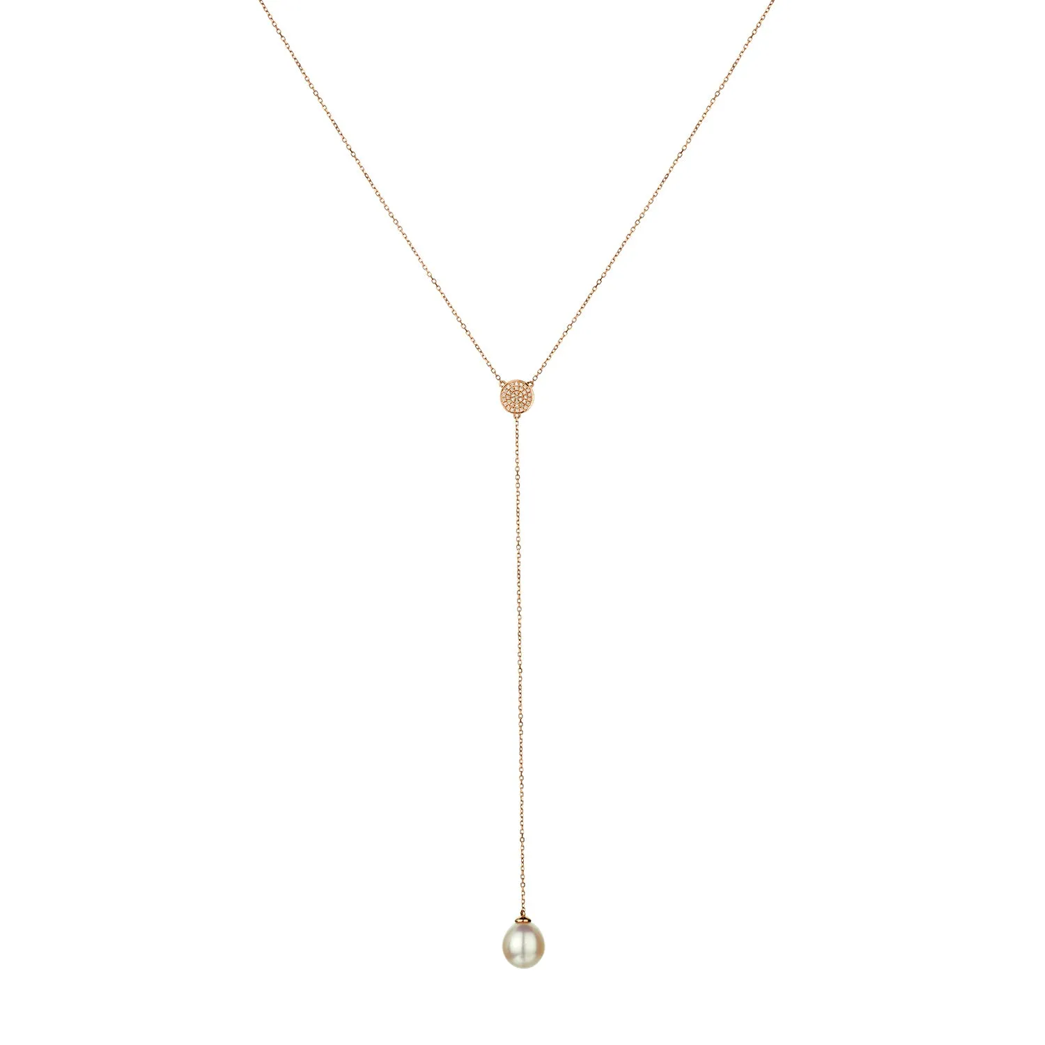 PAVÉ DIAMOND DISC LARIAT WITH FRESHWATER PEARL