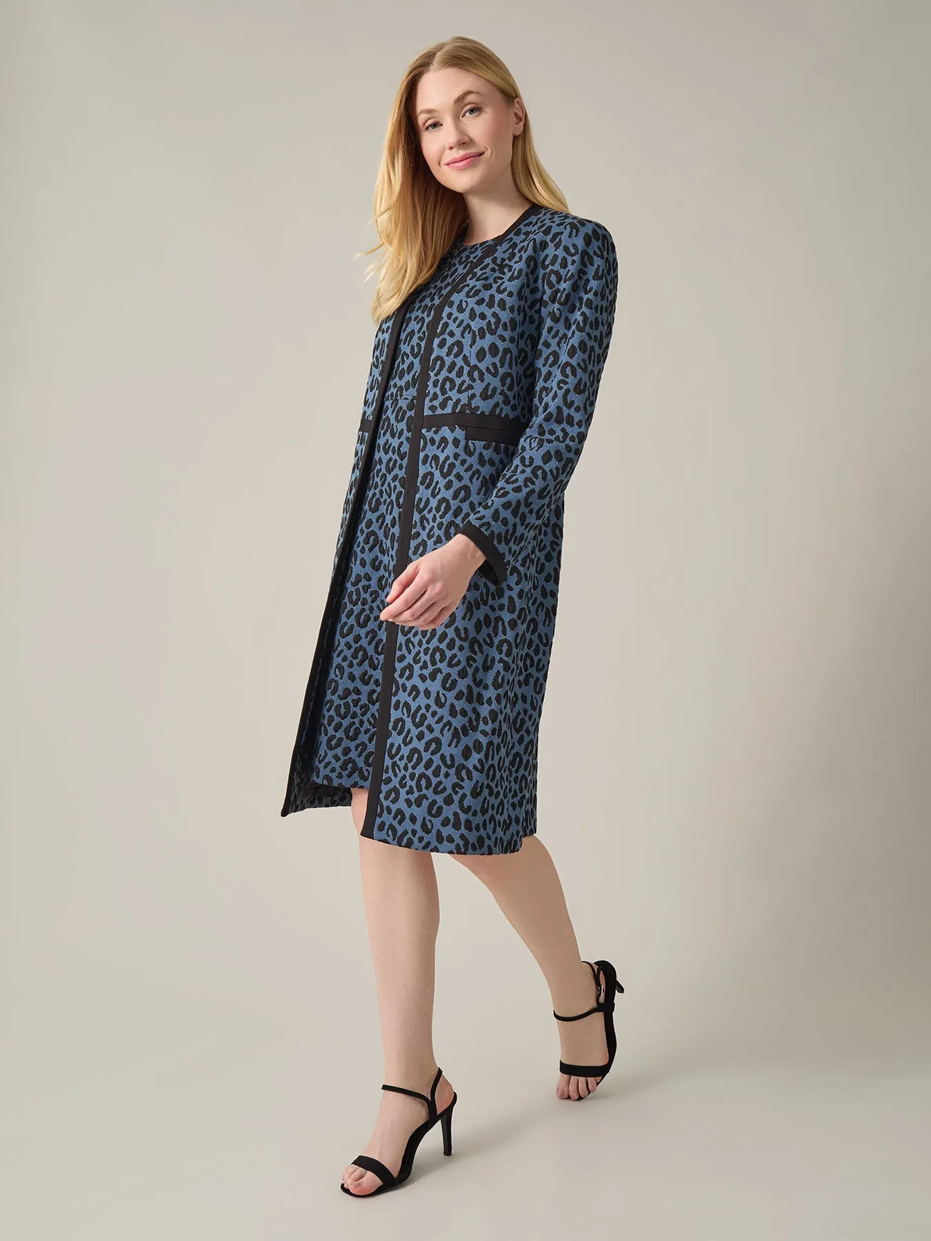 Petite Framed Waist Seam Open Topper, Animal Jacquard
