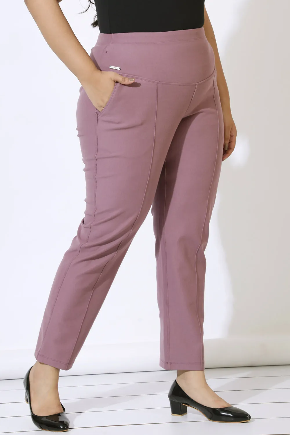 Plus Size Dusty Lilac Crease Seam Tummy Tucker Pants