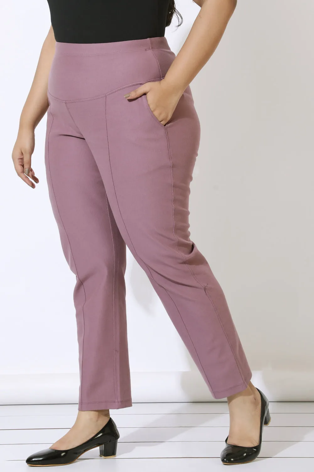 Plus Size Dusty Lilac Crease Seam Tummy Tucker Pants