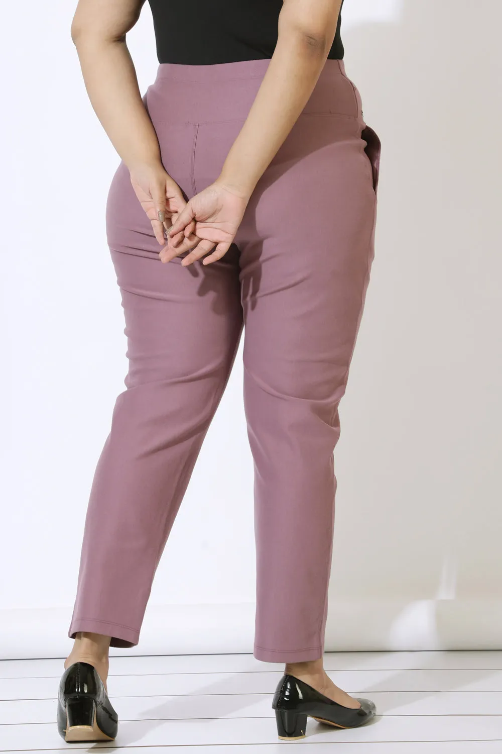 Plus Size Dusty Lilac Crease Seam Tummy Tucker Pants