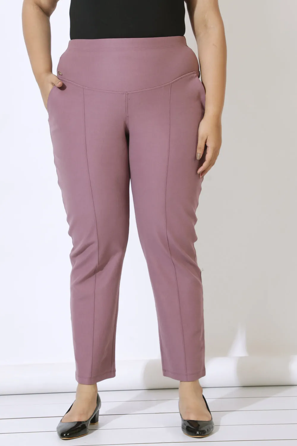 Plus Size Dusty Lilac Crease Seam Tummy Tucker Pants